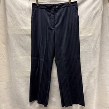 Carolina Herrera Pants Womens 12 Navy Blue Striped Wool Blend Wide Trousers