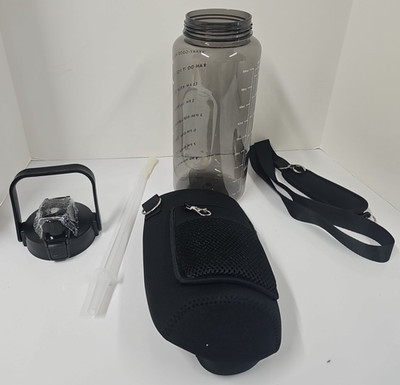 64oz Half Gallon Water Bottle With Sleeve, Water Bottles with Time Marker/Straw