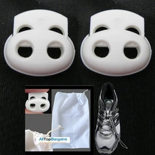2 Pc Shoe Lace Shoelace Buckle Rope Clamp Cord Lock Stopper Run Sports White New