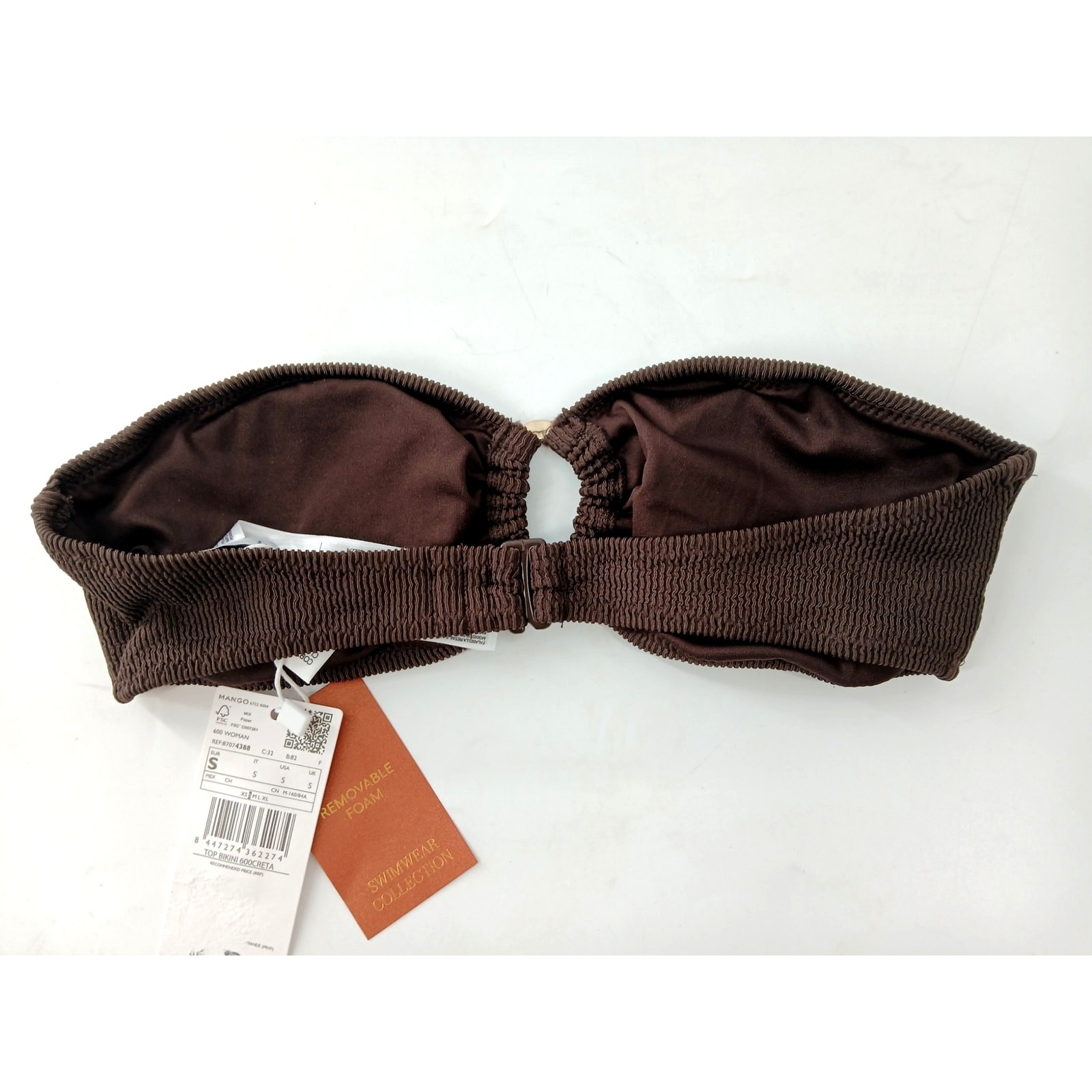 MANGO Ribbed Knit Bandeau Bikini Top O-Ring Swimwear Brown Gold Size Small thumbnail 4