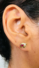 Real 14K Solid Yellow Gold Elephant Stud Earrings 7mm x 9mm - S382-7