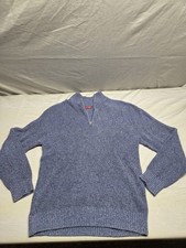 Mens IZOD 1/4 Zip Pullover Large Blue Knit Collared Sweater