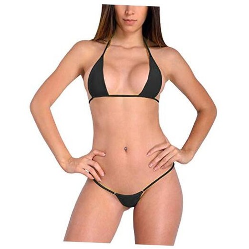 Women Micro G-String Bikini 2 Piece Swimsuit Sheer Extreme Mini One Size Black