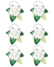 White Rose Wrist Corsage, Set of 6 Wrist Corsage for Mother of Bride and Groo...