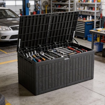 220 Gallons Outdoor Storage Box Large Capacity Water Proof Lockable Resin Deck