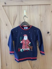 Vintage Hartstrings Kids 5/6 Christmas Sweater Santa Claus Applique