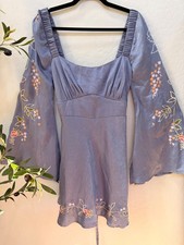 ASOS embroidered satin bell sleeve mini dress