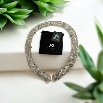 Sergio Gutierrez SG Silver Mesh Liquid Metal Diamond Pattern Belt 35 1/2  