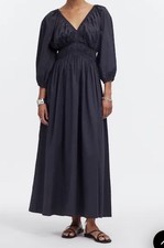 NEW Madewell V-Neck Balloon Sleeve Maxi Dress In Black Sz 10 Peasant Cottagecore