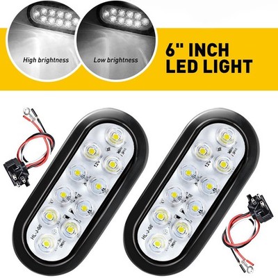 2 White 6'' Oval Trailer LED Lights Stop Turn Tail Truck Sealed Grommet Plug DOT