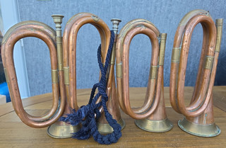 VINTAGE BUGLES BRASS / COPPER JOB LOT MILITARY/BOYS BRIGADE AS SEEN