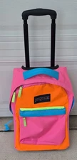 JanSport Rolling School Backpack Carry On Travel Luggage Neon Lrg THE9 Rare VHTF