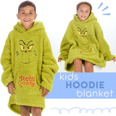 The Grinch Kids Sherpa Fleece Oversized Blanket Hoodie Snuggle
