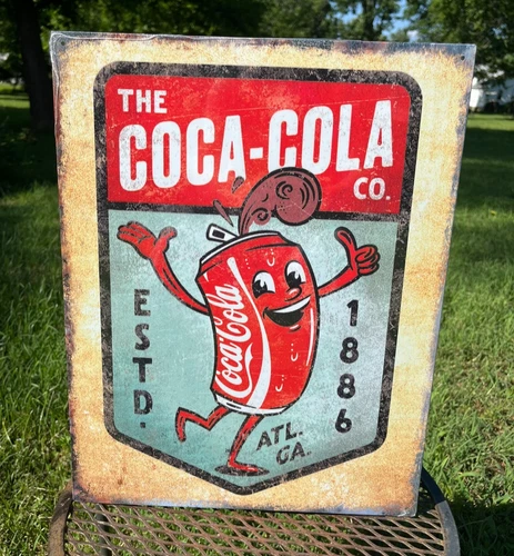 Vintage Coca Cola Sign Tin Metal Coke Can Advertising