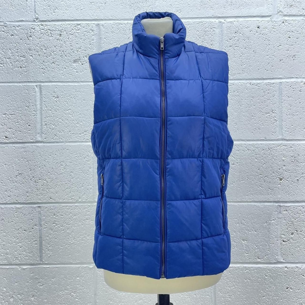 H&M BLUE PUFFER GILET VEST JACKET ZIP UP PADDED Y2K UK 10