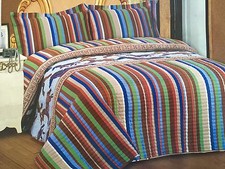 Full Queen Western Galloping Horses Quilt Set Stripes Cowboy Quilt Shams