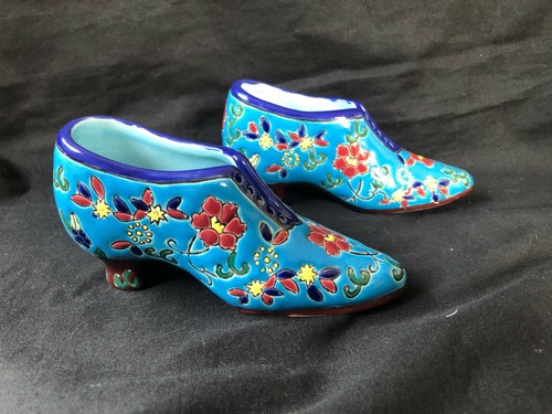 Ensemble De 2 EMAUX DE LONGWY France Faïence 1890-1930 Bleu Floral Chaussure - Photo 5 sur 7