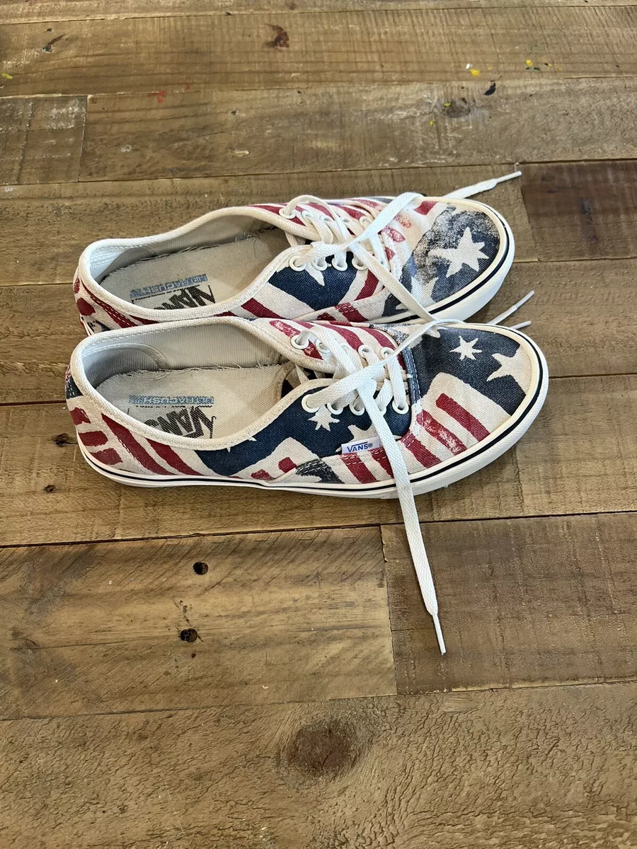 Vans Off the Wall Authentic American Flag Patriotic Red White Blue Shoes Mens 8
