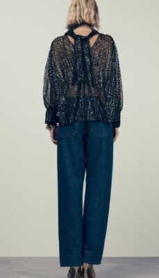 ZARA TIED COLLAR SEQUIN BLOUSE SZ S 9127/572 | eBay