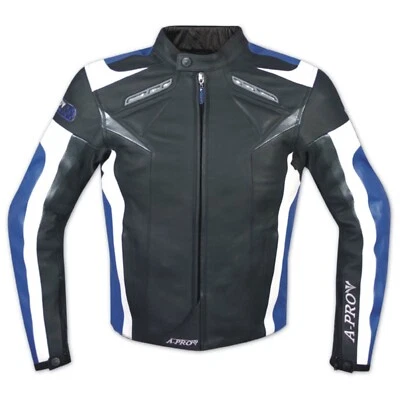 Blouson Cuir Motard Moto Race Sport CE Protections Vachette Gilet Thermique Bleu - Photo 1/3