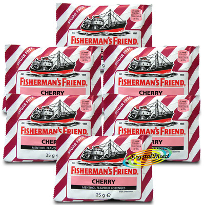 6x Fisherman's Friend Kirsche Menthol zuckerfreie Lutschtabletten Süßstoffe 25g