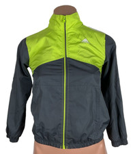 Adidas Boys Gray Neon Green Windbreaker Full Zip Jacket Size 7 Small