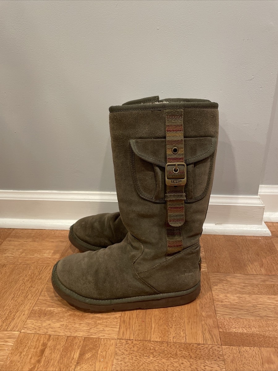 UGG Australia Retro Cargo Boots 1895 Olive Green Fur Boots Buckle Womens  Size