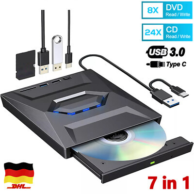 7 IN 1 USB3.0 Externes Laufwerk DVD CD BD UHD Brenner Player für Laptop PC