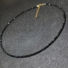 Natural 3mm Faceted Black Spinel Round Gemstone Beads Necklace 18"