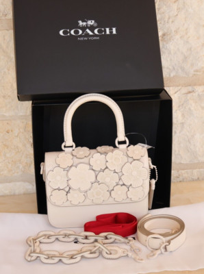 NEW Coach Rogue Top Handle Bag Tea Rose + 2 Straps Chalk/Silver Gift Box CU064!
