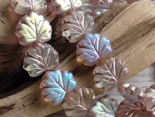 10 - 13x11mm CZECH GLASS MAPLE LEAF BEADS MATTE CLEAR AB, ROSE GOLD VEINING FALL