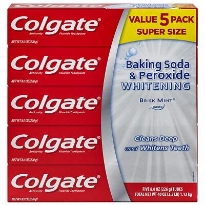 Colgate Whitening Toothpaste Pack of 5 with Baking Soda and Peroxide 8 oz