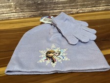 NEW Girls Beanie Hat Gloves Set Purple Disney Frozen Elsa Anna Knit Cap