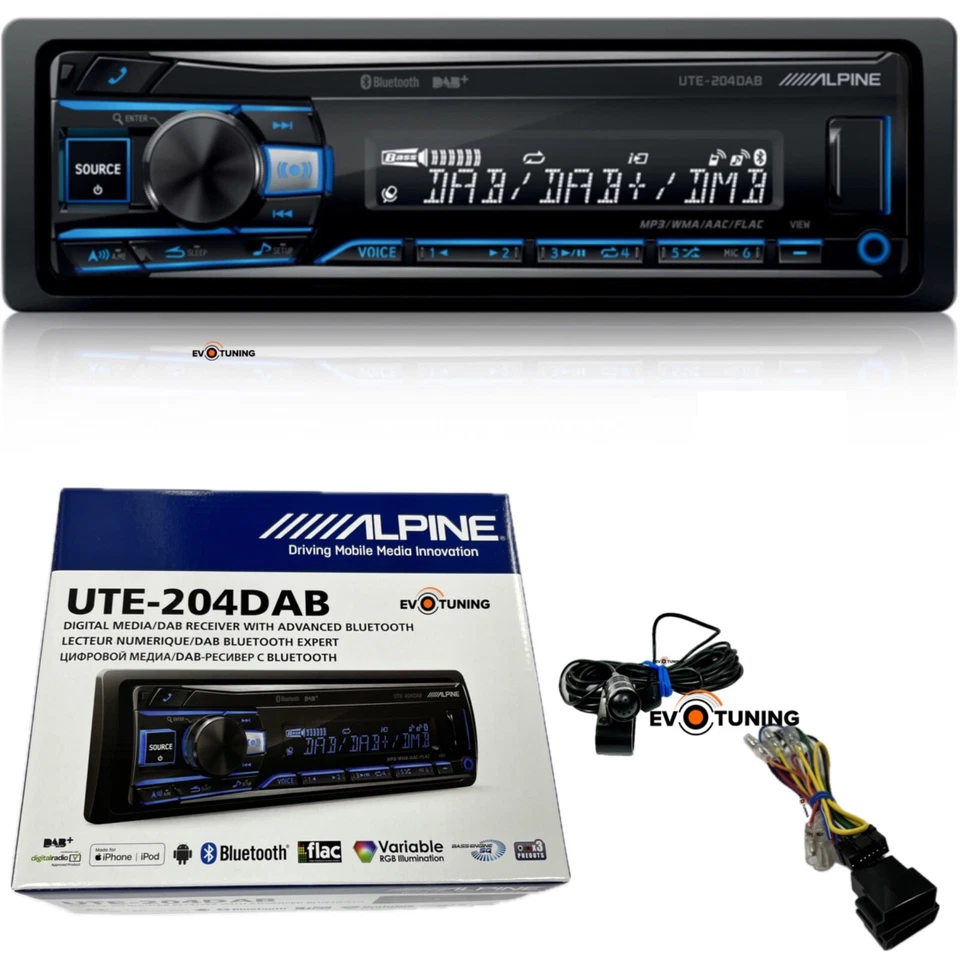 ALPINE UTE-204DAB Autoradio Stereo Bluetooth Usb+Microfono Esterno + Antenna DAB - Immagine 2 di 4