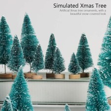 5-10x Miniature Christmas Trees Mini Pine Tree Tiny Sisal Trees w/Snow Wood Base
