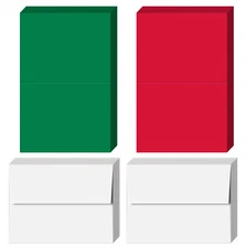 A7 Blank Holiday Christmas Greeting Cards (25 Red, 25 Green, 50 White Envelopes)