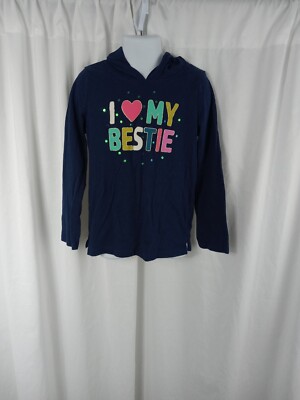 Carters Kid Long Sleeve Hooded Graphic T Shirt Blue Girls Sz 7