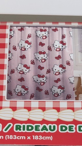 Sanrio Hello Kitty And Friends 100% Cotton Shower Curtain 72"x72" Bow Gift Pink - Picture 2 of 4
