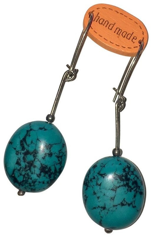 ✨NEW Teal Blue Navajo Turquoise Stone Beads Long Dangle Earrings Silver Handmade