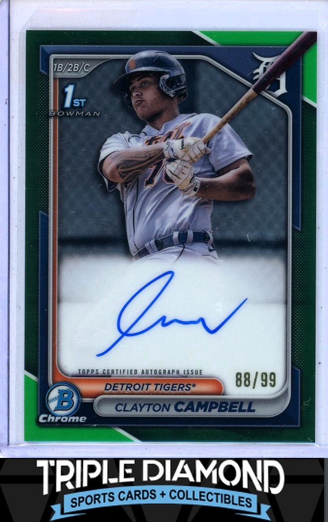 2024 Bowman Chrome 1st Clayton Campbell Prospect Auto Green Refr #88/99 Q818