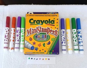 1997 CRAYOLA MINI STAMPERS NATURE SHAPES 8 PACK WASHABLE MARKERS-NON-TOXIC