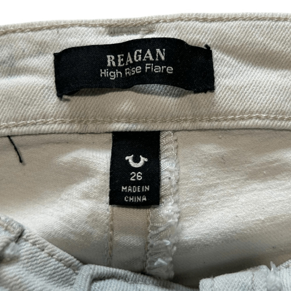 True Religion Reagan High Rise Flare Jeans Acid Tie Dye White Blue Women's 26 thumbnail 4