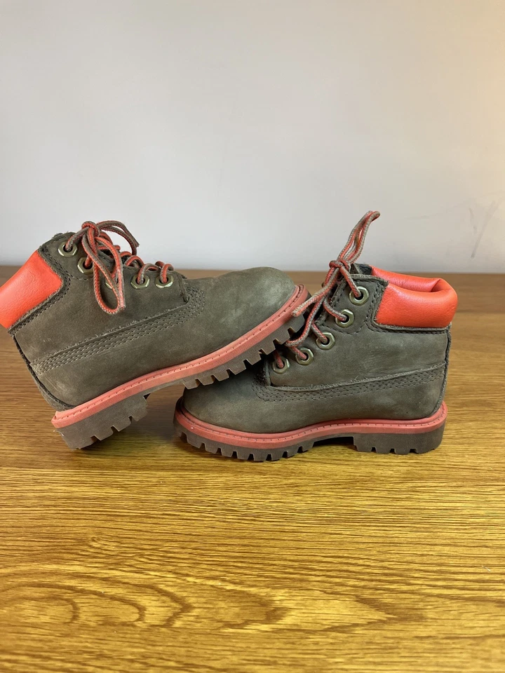 Timberland Boot Toddler 6 Inch Waterproof Grey & Orange Nubuck Size 7 Boot - Image 3 of 4