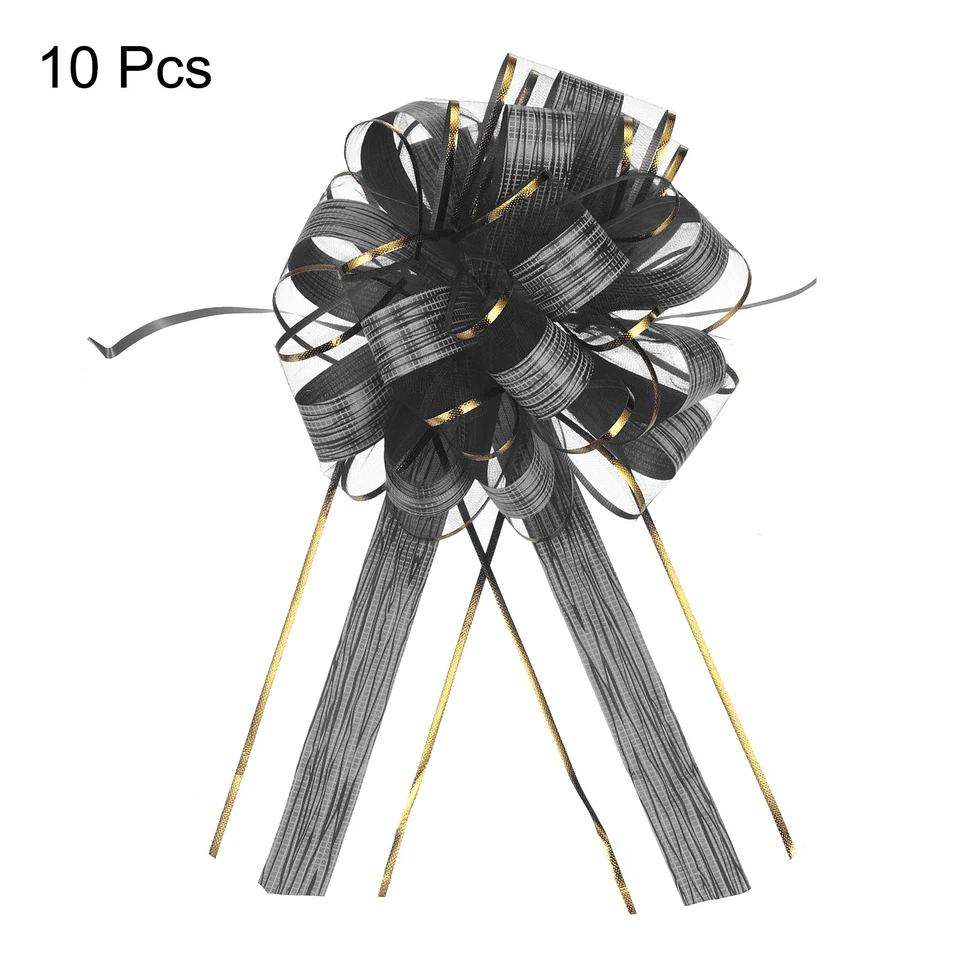 10pcs 8 Inch Large Pull Bows Gift Wrapping Bows Ribbon Organza Black - Image 3 of 4