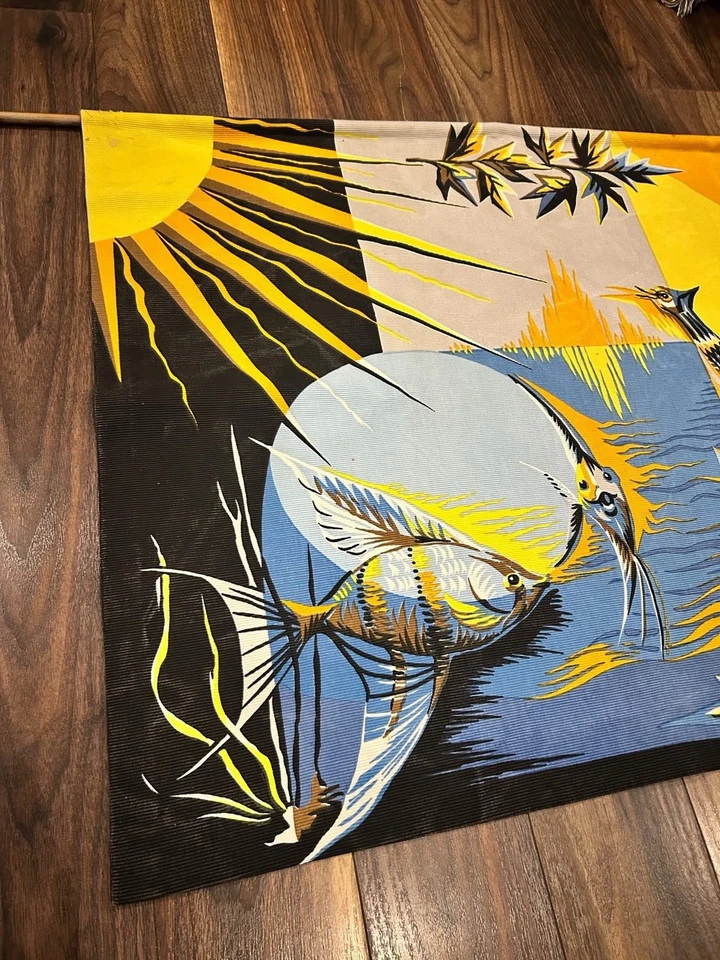 ROGA Tapisserie imprimée PHOEBUS 1950 1960 Vintage French Printed Tapestry - Photo 2/4