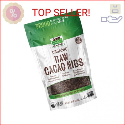 NOW Foods, Organic Raw Cacao Nibs, Rich, Pure Cacao Bean Bits, Dark Chocolate Fl