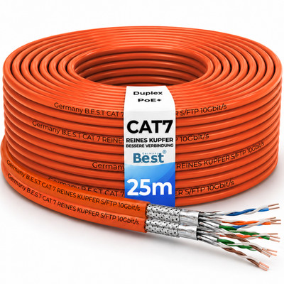 CAT 7 Duplex Verlegekabel 25 m S/FTP 1000 MHz 10 Gbit Kupfer PoE+ LSZH