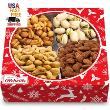 Christmas Nuts Gift Basket, Premium Mixed Nut Assortment (4 Sectional)