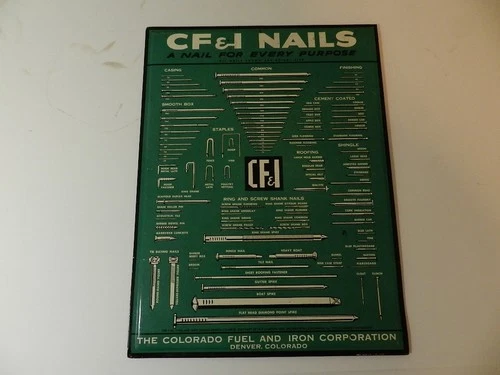 VINTAGE ADVERTISING SIGN-C F & I NAILS METAL SIGN- VINTAGE HARDWARE STORE SIGN