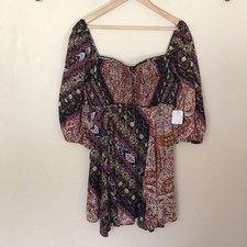 Free People Women's Small Smocked Boho Mini Dress Festival Cottagecore NEW